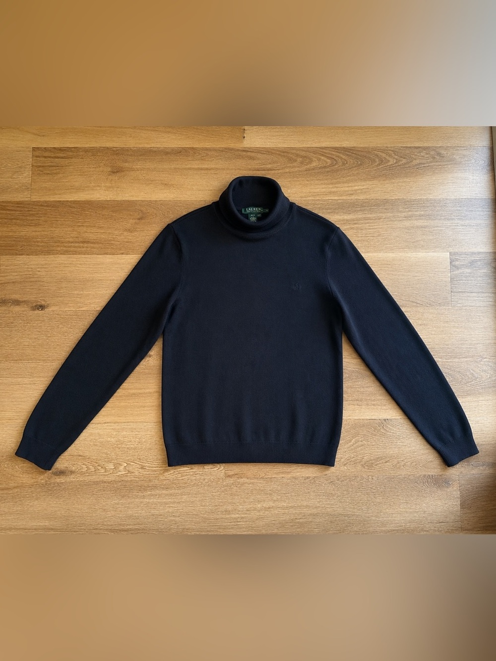 Lauren Ralph Lauren Silk Blend Turtleneck Sweater Black Size M LRL Logo
